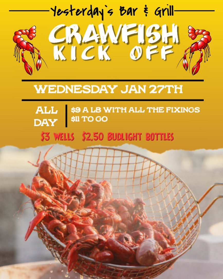 Crawfish Kickoff at Yesterdays Bar and Grill BCS Calendar