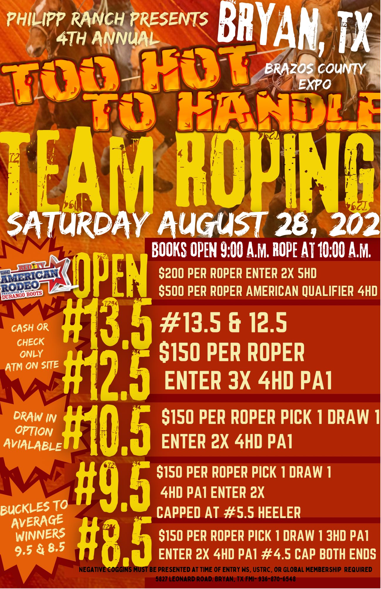 4th Annual Too Hot To Handle Team Roping at the Brazos County Expo