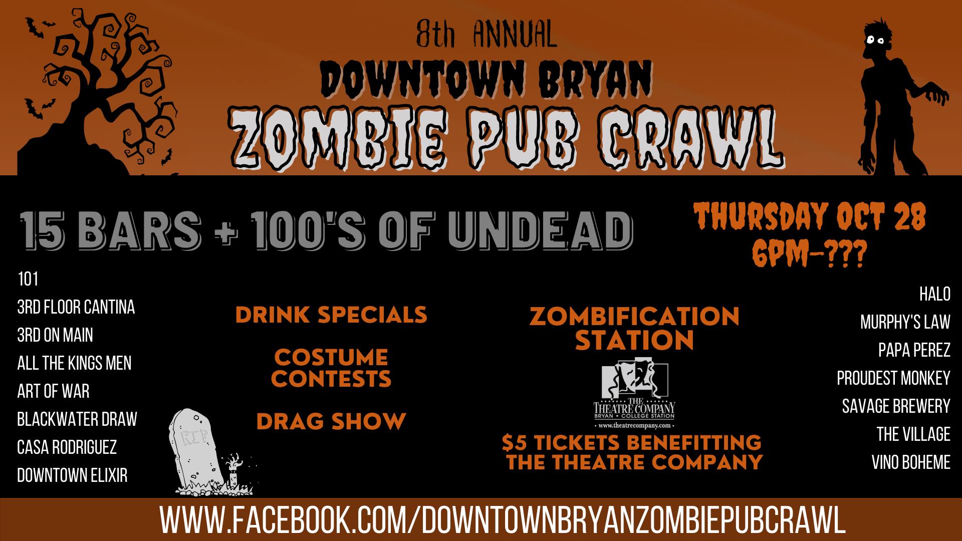 8th Annual Downtown Bryan Zombie Pub Crawl BCS Calendar
