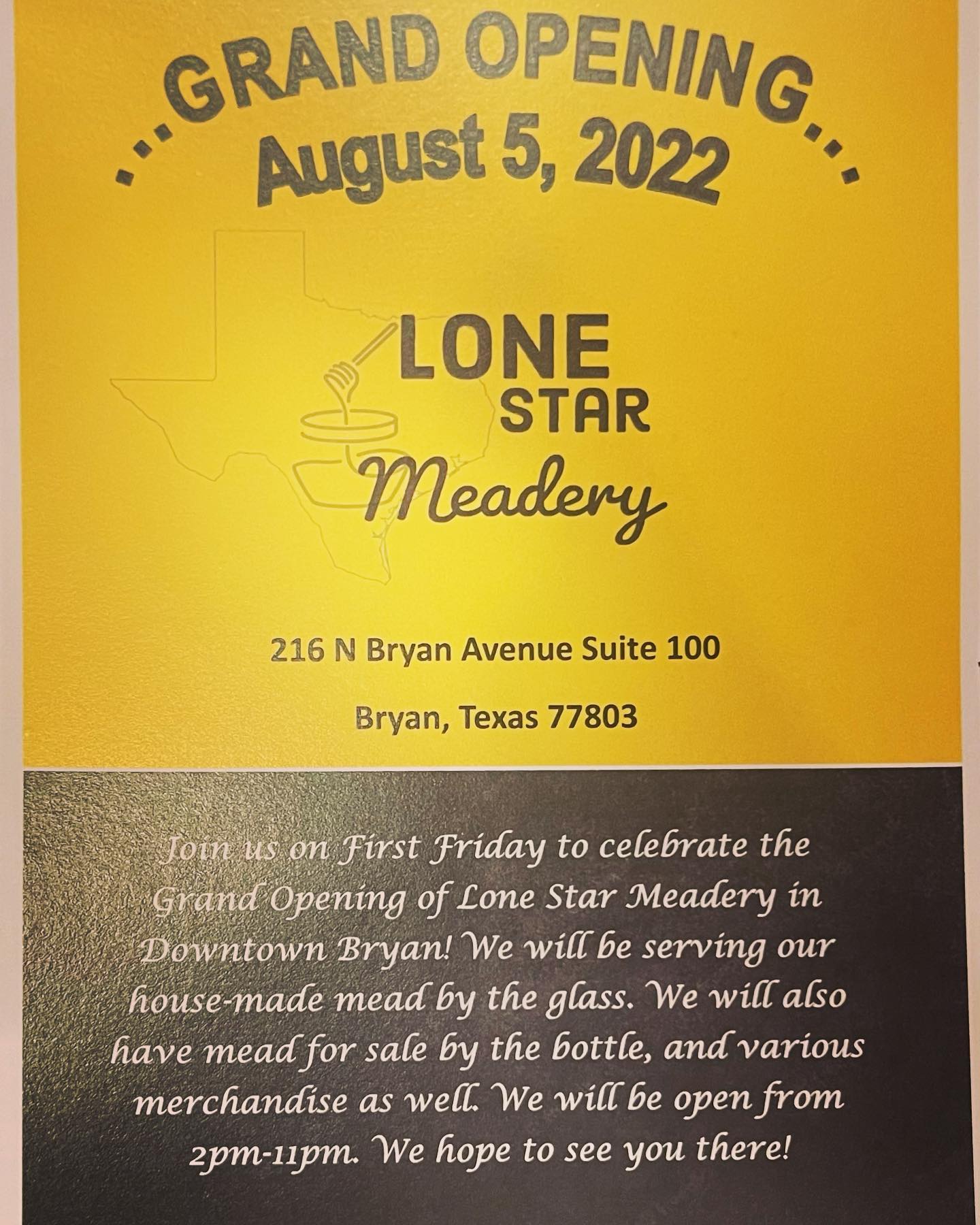 LONESTAR MEADERY GRAND OPENING BCS Calendar