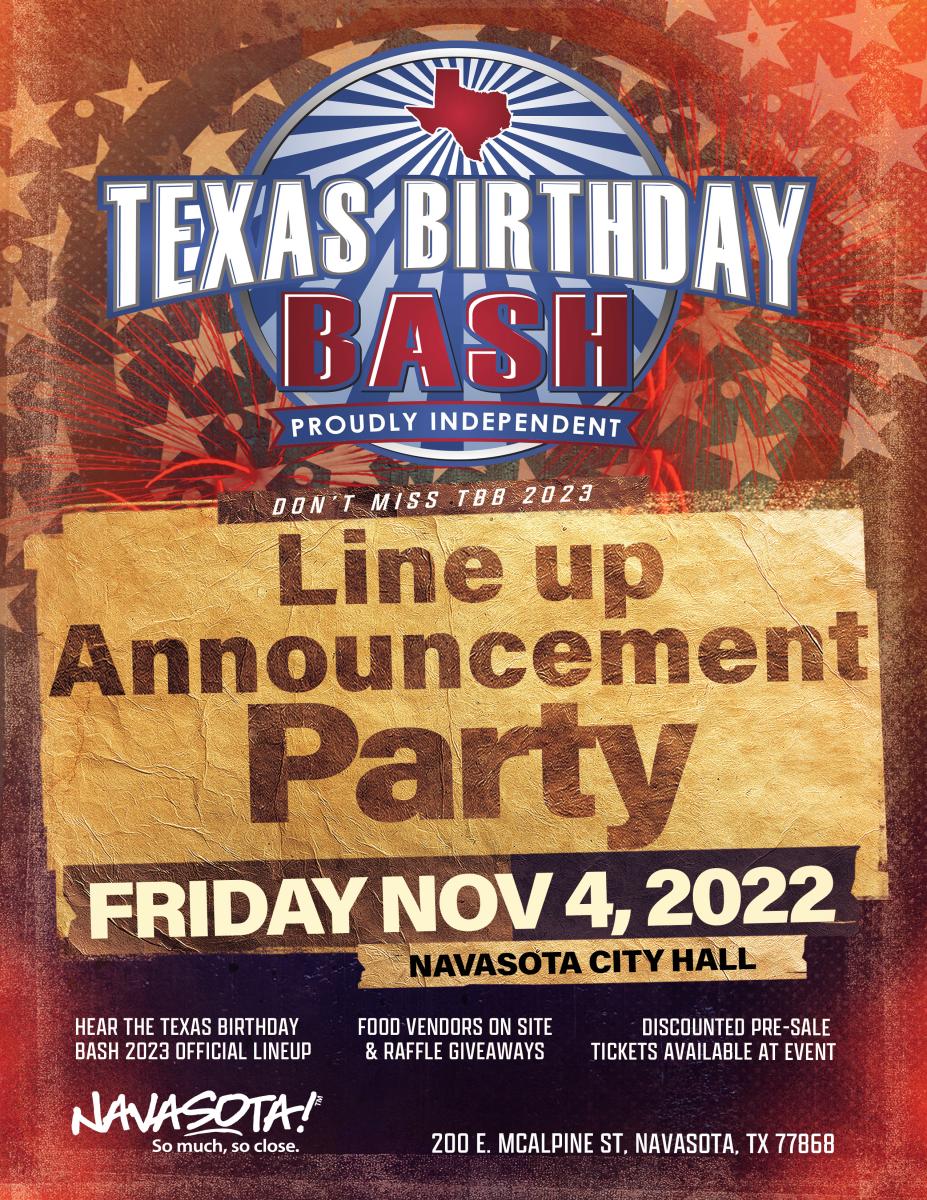Texas Birthday Bash 2023 Lineup Announcement Party BCS Calendar